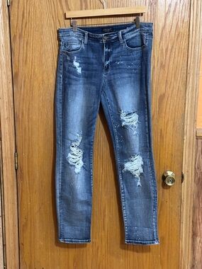 Judy Blue Distressed Dark Blue Jeans sz 11/30 boyfriend fit